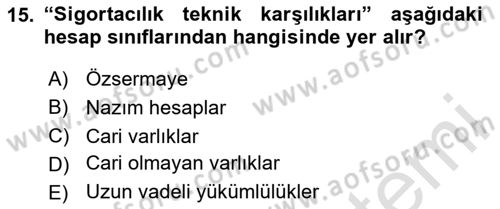 Banka ve Sigorta Muhasebesi Dersi 2024 - 2025 Yılı Yaz Okulu Sınav Soruları 15. Soru