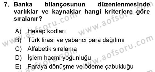 Banka ve Sigorta Muhasebesi Dersi 2025 - 2026 Yılı (Vize) Ara Sınav Soruları 7. Soru