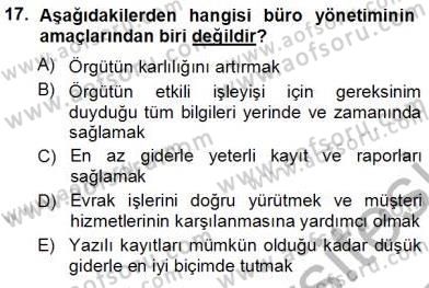 Büro Yönetimi Dersi 2012 - 2013 Yılı (Vize) Ara Sınav Soruları 17. Soru