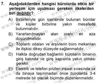 Büro Yönetimi Dersi 2012 - 2013 Yılı (Vize) Ara Sınav Soruları 7. Soru