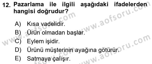 Bürolarda Temel Kavramlar Dersi 2018 - 2019 Yılı 3 Ders Sınav Soruları 12. Soru