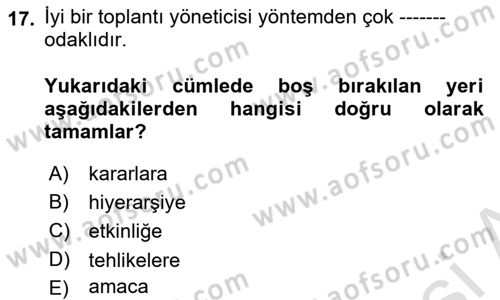 Bürolarda Temel Kavramlar Dersi 2018 - 2019 Yılı 3 Ders Sınav Soruları 17. Soru
