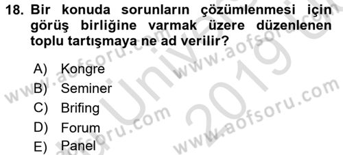 Bürolarda Temel Kavramlar Dersi 2018 - 2019 Yılı 3 Ders Sınav Soruları 18. Soru
