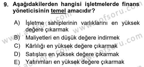 Bürolarda Temel Kavramlar Dersi 2018 - 2019 Yılı 3 Ders Sınav Soruları 9. Soru