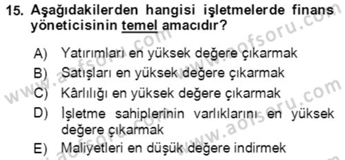 Bürolarda Temel Kavramlar Dersi 2018 - 2019 Yılı (Vize) Ara Sınav Soruları 15. Soru