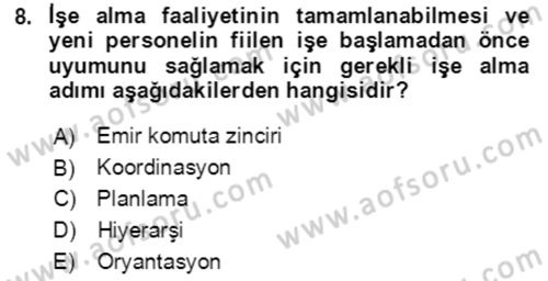 Bürolarda Temel Kavramlar Dersi 2018 - 2019 Yılı (Vize) Ara Sınav Soruları 8. Soru