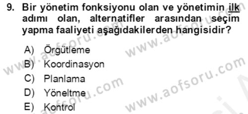 Bürolarda Temel Kavramlar Dersi 2018 - 2019 Yılı (Vize) Ara Sınav Soruları 9. Soru