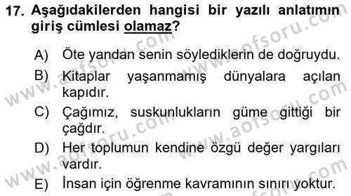 Bürolarda Temel Kavramlar Dersi 2018 - 2019 Yılı Yaz Okulu Sınav Soruları 17. Soru