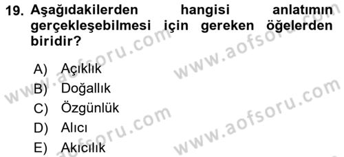 Bürolarda Temel Kavramlar Dersi 2018 - 2019 Yılı Yaz Okulu Sınav Soruları 19. Soru