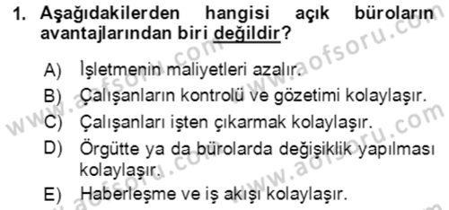 Bürolarda Temel Kavramlar Dersi Ara Sınavı Deneme Sınav Soruları 1. Soru