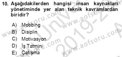 Bürolarda Temel Kavramlar Dersi Ara Sınavı Deneme Sınav Soruları 10. Soru