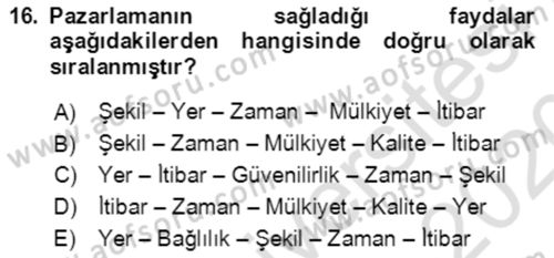 Bürolarda Temel Kavramlar Dersi Ara Sınavı Deneme Sınav Soruları 16. Soru