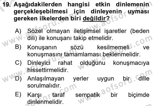 Bürolarda Temel Kavramlar Dersi 2019 - 2020 Yılı (Final) Dönem Sonu Sınav Soruları 19. Soru