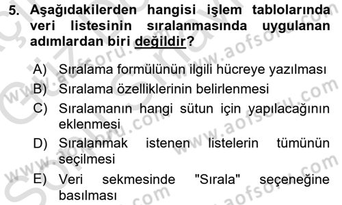 Bürolarda Temel Kavramlar Dersi 2019 - 2020 Yılı (Final) Dönem Sonu Sınav Soruları 5. Soru