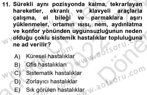 Bürolarda Temel Kavramlar Dersi 2022 - 2023 Yılı (Final) Dönem Sonu Sınav Soruları 11. Soru