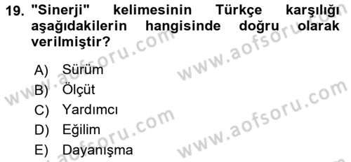 Bürolarda Temel Kavramlar Dersi 2022 - 2023 Yılı (Final) Dönem Sonu Sınav Soruları 19. Soru