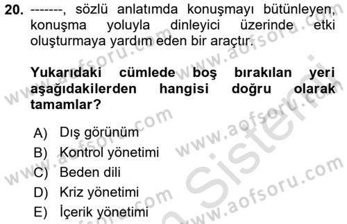 Bürolarda Temel Kavramlar Dersi 2022 - 2023 Yılı (Final) Dönem Sonu Sınav Soruları 20. Soru