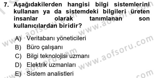 Bürolarda Temel Kavramlar Dersi 2022 - 2023 Yılı (Final) Dönem Sonu Sınav Soruları 7. Soru