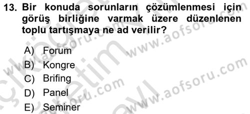 Bürolarda Temel Kavramlar Dersi 2022 - 2023 Yılı Yaz Okulu Sınav Soruları 13. Soru
