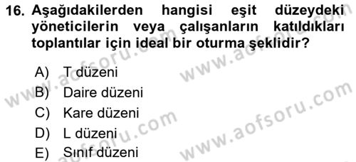 Bürolarda Temel Kavramlar Dersi 2022 - 2023 Yılı Yaz Okulu Sınav Soruları 16. Soru