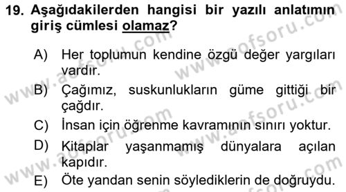 Bürolarda Temel Kavramlar Dersi 2022 - 2023 Yılı Yaz Okulu Sınav Soruları 19. Soru