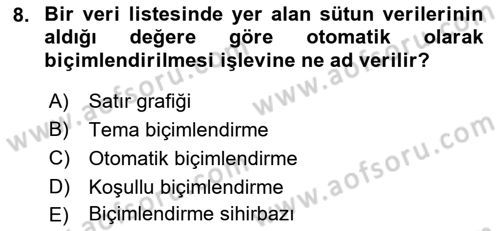 Bürolarda Temel Kavramlar Dersi 2022 - 2023 Yılı Yaz Okulu Sınav Soruları 8. Soru