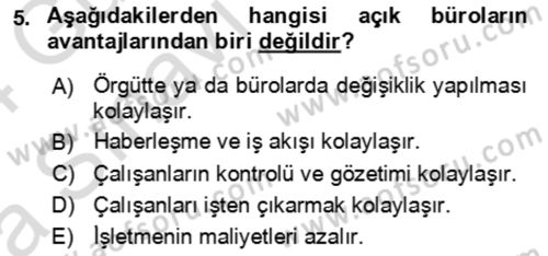 Bürolarda Temel Kavramlar Dersi 2023 - 2024 Yılı (Vize) Ara Sınav Soruları 5. Soru