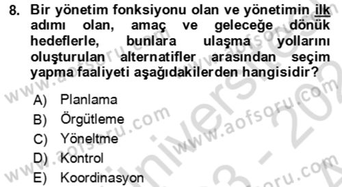 Bürolarda Temel Kavramlar Dersi 2023 - 2024 Yılı (Vize) Ara Sınav Soruları 8. Soru