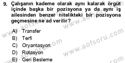 Bürolarda Temel Kavramlar Dersi 2023 - 2024 Yılı (Vize) Ara Sınav Soruları 9. Soru