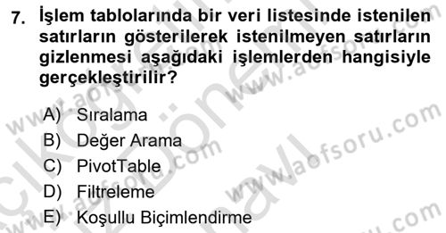 Bürolarda Temel Kavramlar Dersi 2023 - 2024 Yılı (Final) Dönem Sonu Sınav Soruları 7. Soru