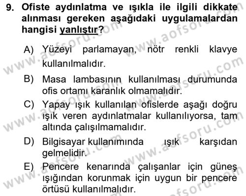 Bürolarda Temel Kavramlar Dersi 2023 - 2024 Yılı (Final) Dönem Sonu Sınav Soruları 9. Soru