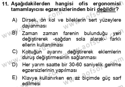 Bürolarda Temel Kavramlar Dersi 2023 - 2024 Yılı Yaz Okulu Sınav Soruları 11. Soru