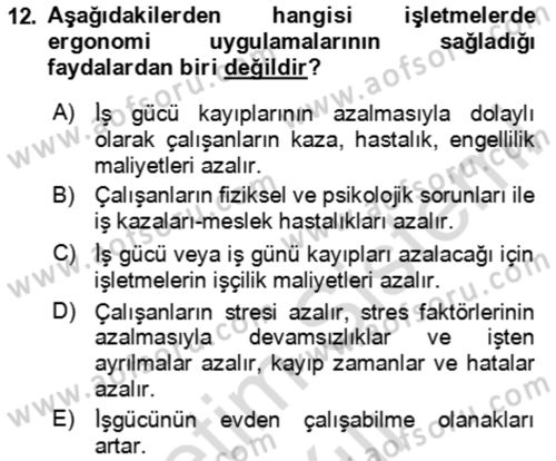 Bürolarda Temel Kavramlar Dersi 2023 - 2024 Yılı Yaz Okulu Sınav Soruları 12. Soru