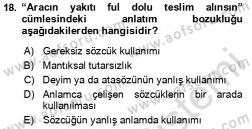 Bürolarda Temel Kavramlar Dersi 2023 - 2024 Yılı Yaz Okulu Sınav Soruları 18. Soru