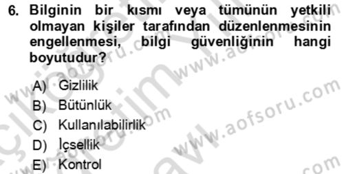 Bürolarda Temel Kavramlar Dersi 2023 - 2024 Yılı Yaz Okulu Sınav Soruları 6. Soru