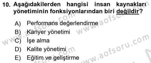 Bürolarda Temel Kavramlar Dersi 2024 - 2025 Yılı (Vize) Ara Sınav Soruları 10. Soru