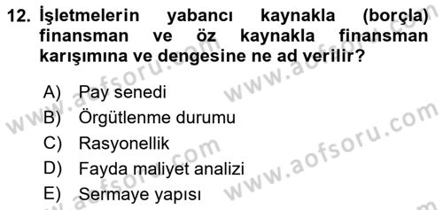 Bürolarda Temel Kavramlar Dersi 2024 - 2025 Yılı (Vize) Ara Sınav Soruları 12. Soru