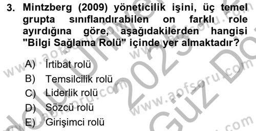 Bürolarda Temel Kavramlar Dersi 2025 - 2026 Yılı (Vize) Ara Sınav Soruları 3. Soru