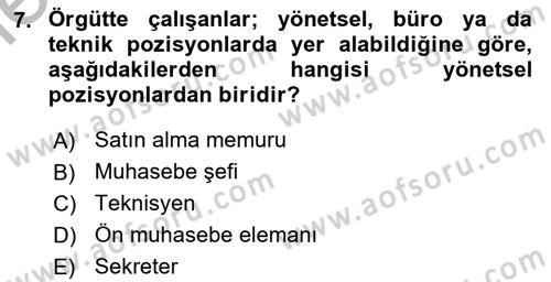 Bürolarda Temel Kavramlar Dersi 2025 - 2026 Yılı (Vize) Ara Sınav Soruları 7. Soru