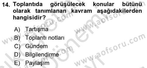 Bürolarda Temel Kavramlar Dersi 2025 - 2026 Yılı (Final) Dönem Sonu Sınav Soruları 14. Soru