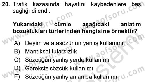Bürolarda Temel Kavramlar Dersi 2025 - 2026 Yılı (Final) Dönem Sonu Sınav Soruları 20. Soru