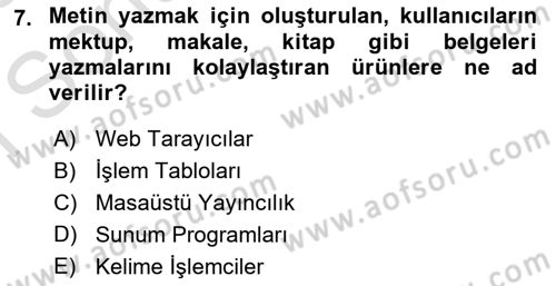 Bürolarda Temel Kavramlar Dersi 2025 - 2026 Yılı (Final) Dönem Sonu Sınav Soruları 7. Soru