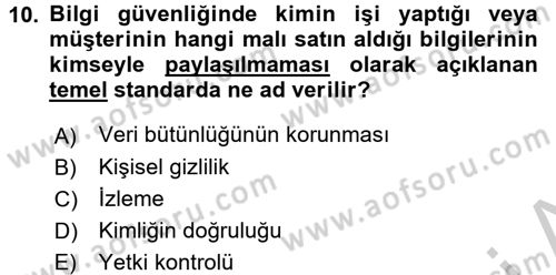 İş Hayatında Standartlar Dersi 2016 - 2017 Yılı 3 Ders Sınav Soruları 10. Soru