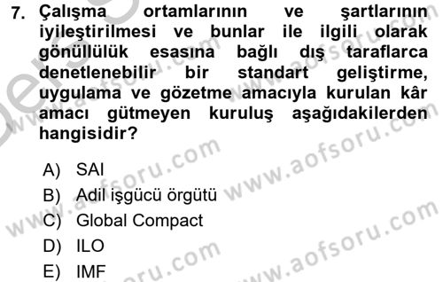 İş Hayatında Standartlar Dersi 2016 - 2017 Yılı 3 Ders Sınav Soruları 7. Soru