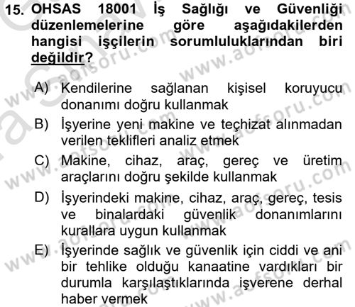 İş Hayatında Standartlar Dersi 2016 - 2017 Yılı (Vize) Ara Sınav Soruları 15. Soru