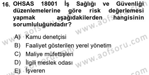 İş Hayatında Standartlar Dersi 2016 - 2017 Yılı (Vize) Ara Sınav Soruları 16. Soru