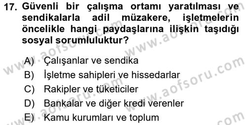İş Hayatında Standartlar Dersi 2016 - 2017 Yılı (Vize) Ara Sınav Soruları 17. Soru