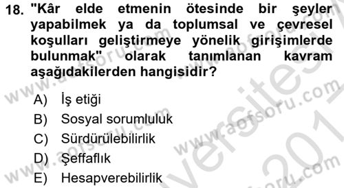 İş Hayatında Standartlar Dersi 2016 - 2017 Yılı (Vize) Ara Sınav Soruları 18. Soru