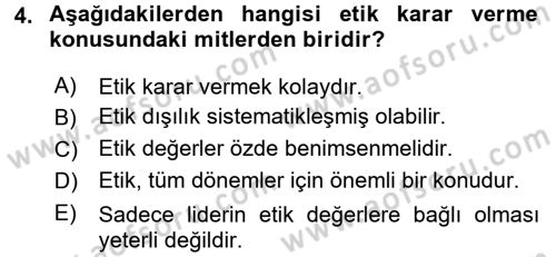 İş Hayatında Standartlar Dersi 2016 - 2017 Yılı (Vize) Ara Sınav Soruları 4. Soru
