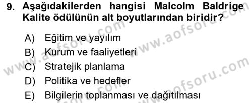 İş Hayatında Standartlar Dersi 2016 - 2017 Yılı (Vize) Ara Sınav Soruları 9. Soru